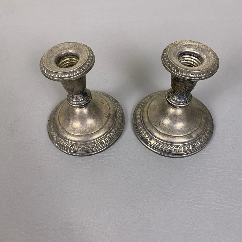 Frank M Whiting Sterling Silver Weighted Candlesticks Pair 2155 Gadroon Vintage